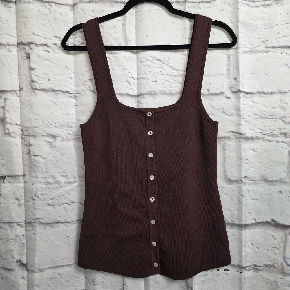 Glassons Chocolate Brown Button-Front Tank Size Large